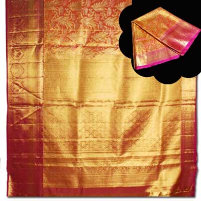 "Kalaneta Peach Kanchi fancy silk saree NSHH-34 (with Blouse) - Click here to View more details about this Product